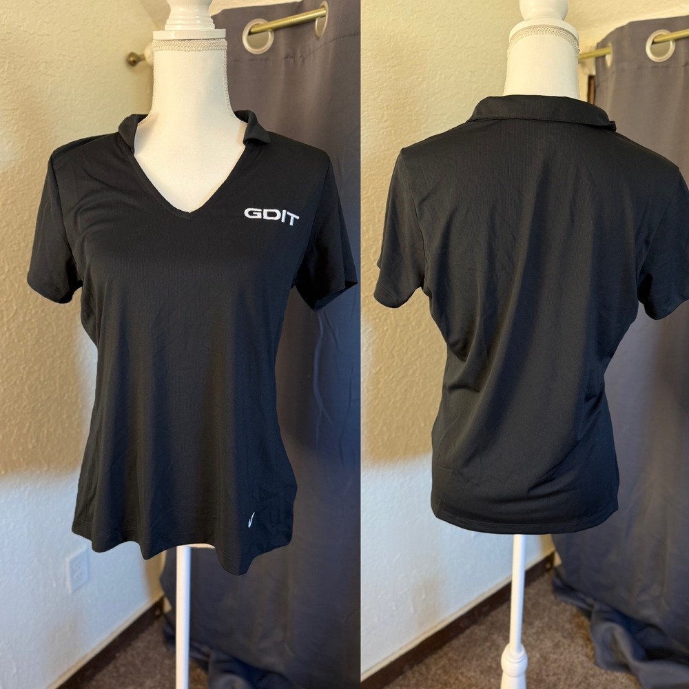 Nike Dri-FIT Black V-Neck Polo Shirt Womens Large  NWT - Picture 3 of 6